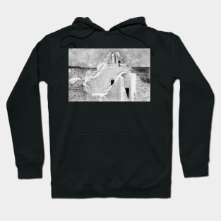 Mykonos Chapel Greek Island watercolor black and white version Hoodie